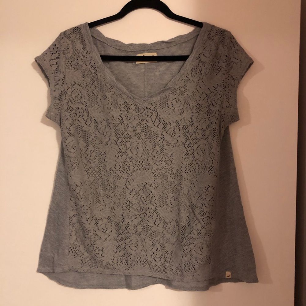 Hollister grey lace detailed vneck tshirt